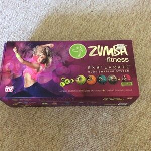Zumba workout DVDs with hand maracas